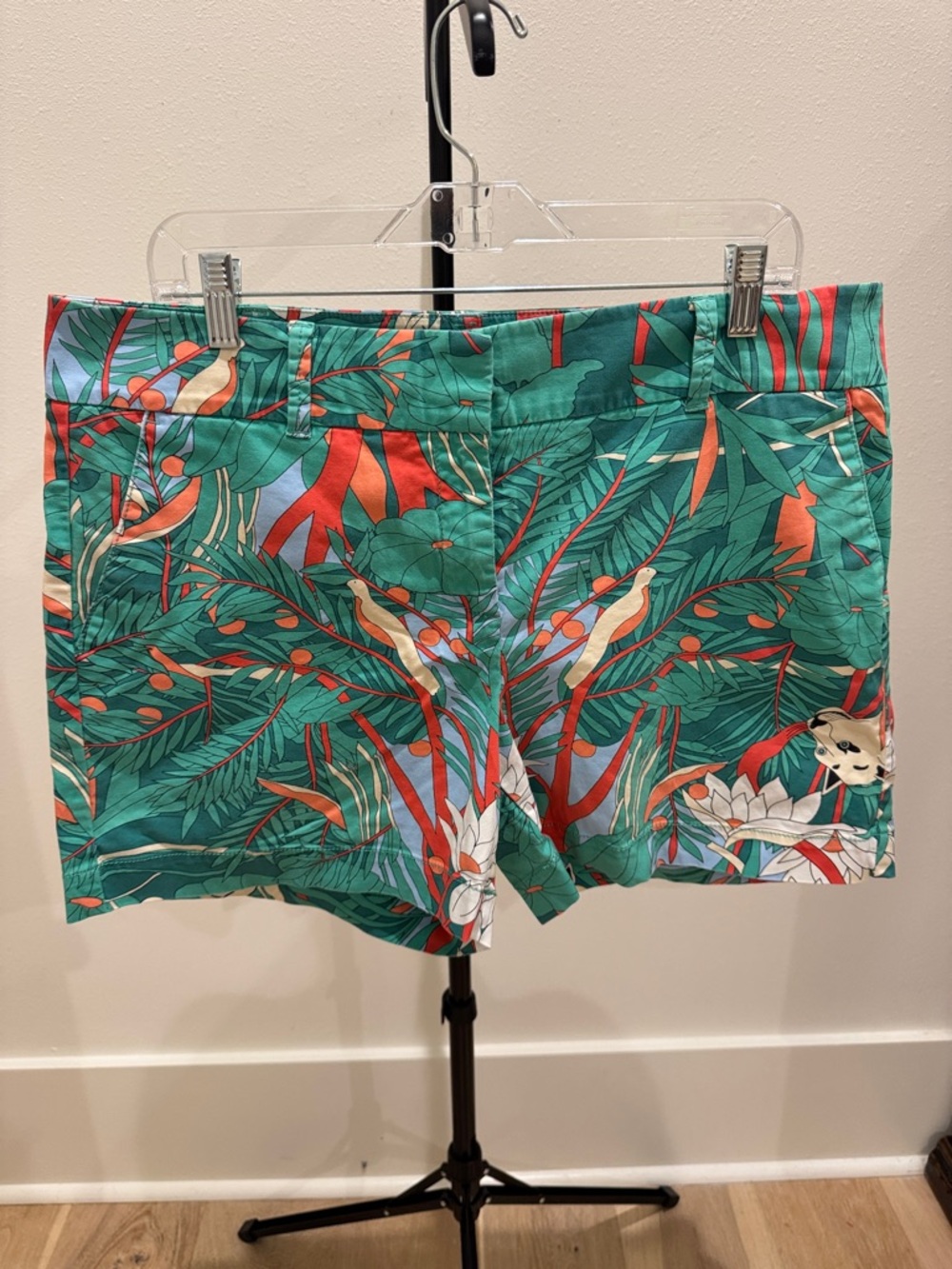 Talbots Green Tropical Leaf Print Bermuda Shorts with Orange Accents